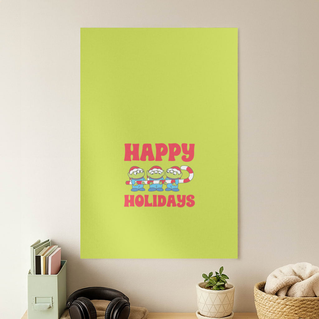 Happy Holidays Cute Green Aliens Poster