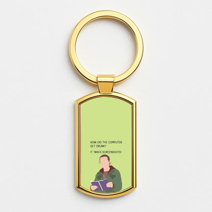 How Did The Computer Get Drunk? Gold Keyring