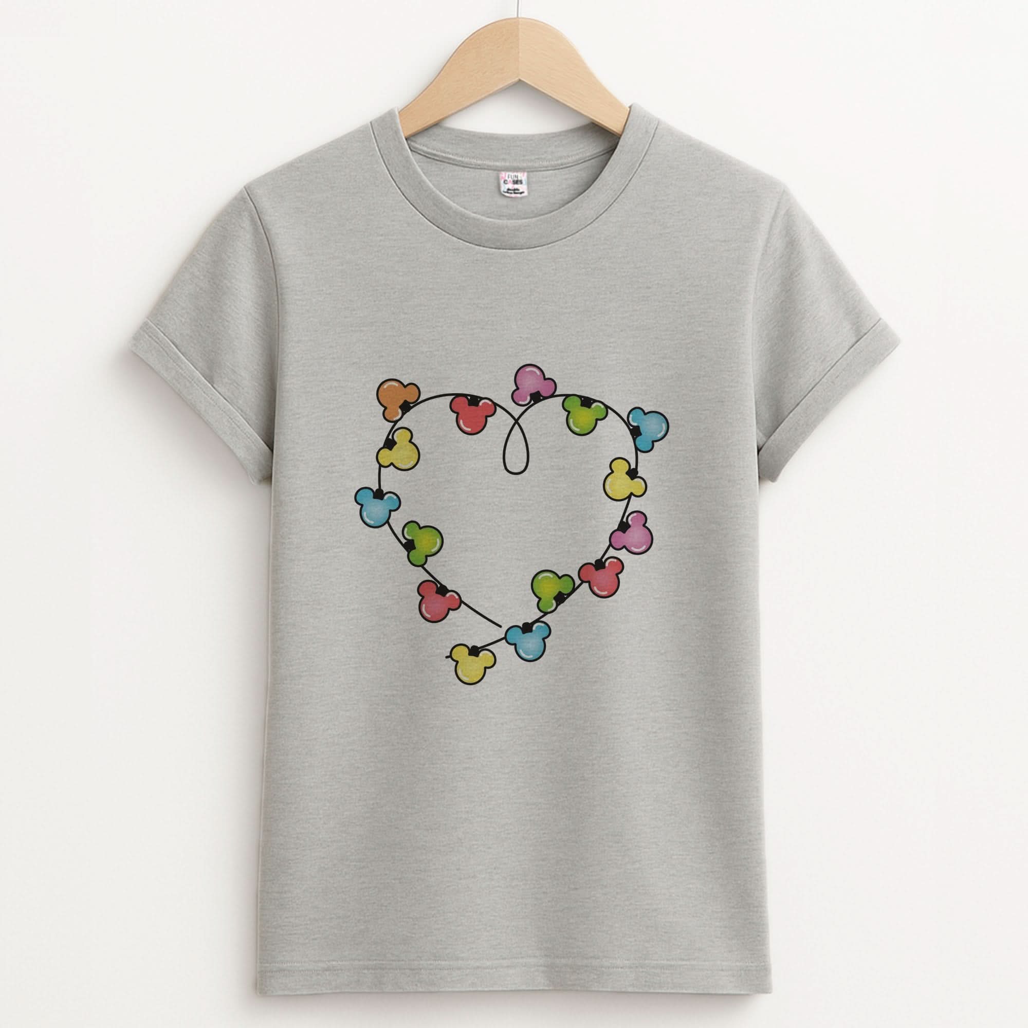Cartoon Mouse Christmas Fairylights Heart Unisex Grey T-Shirt