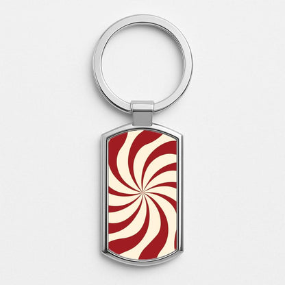 Peppermint Swirl Pattern Silver Metal Keyring