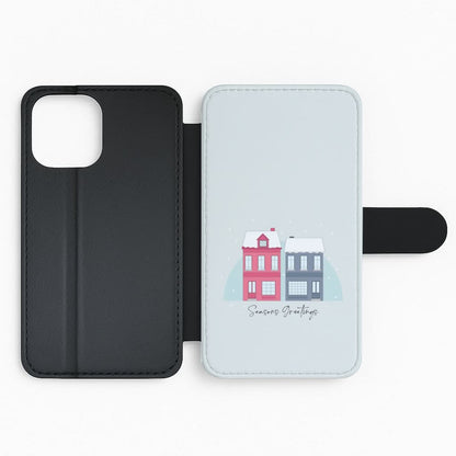Seasons Greetings Winter Townhouses Flip Phone Case