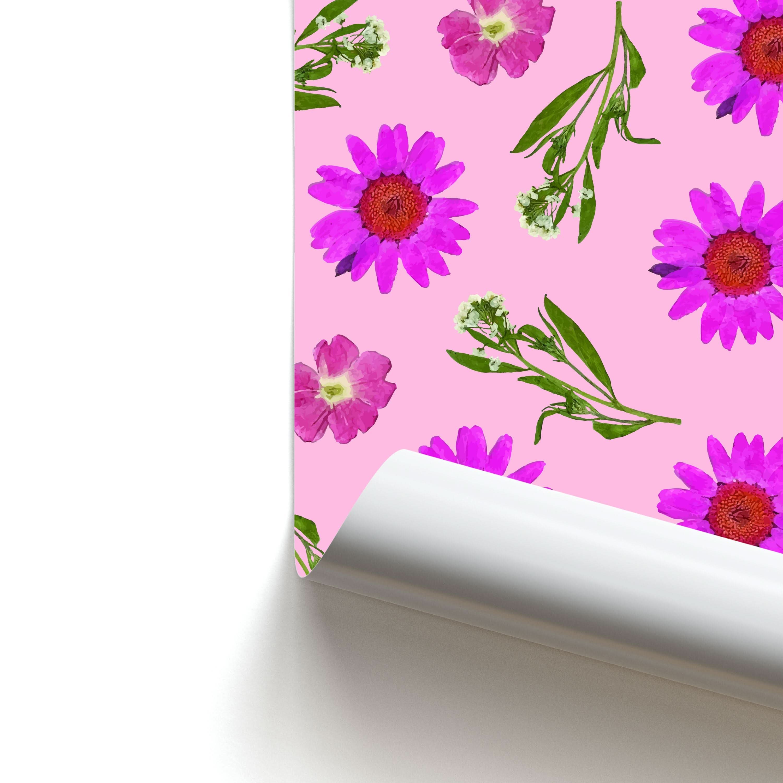 Pressed Pink Flowers Pattern  Poster