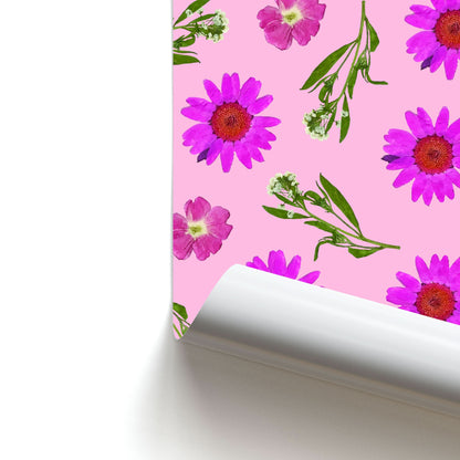 Pressed Pink Flowers Pattern  Poster