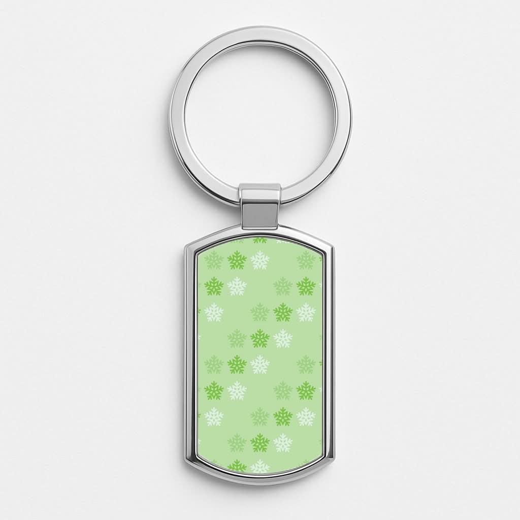 Green Slowflakes Christmas Pattern Silver Metal Keyring