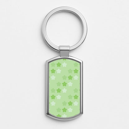 Green Slowflakes Christmas Pattern Silver Metal Keyring
