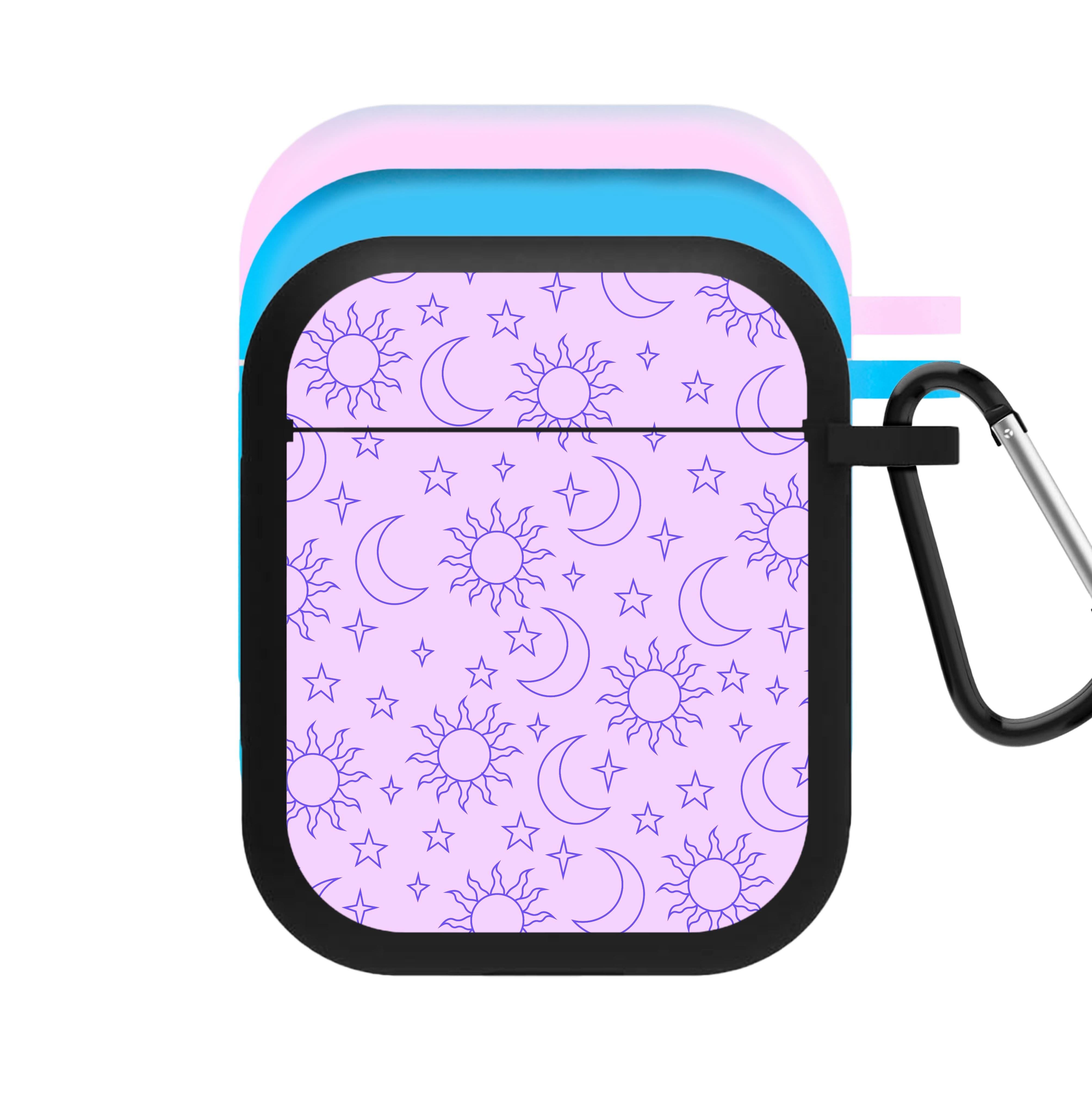 Sun, Moon And Stars Pattern Mauve AirPods Case