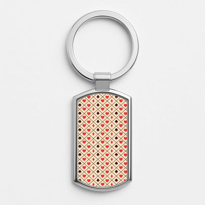 Zig-Zag Card Suits Pattern Silver Metal Keyring