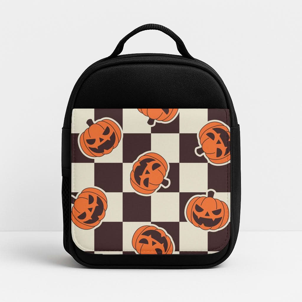 Pumpkin Stickers Checkered Pattern Lunchbox