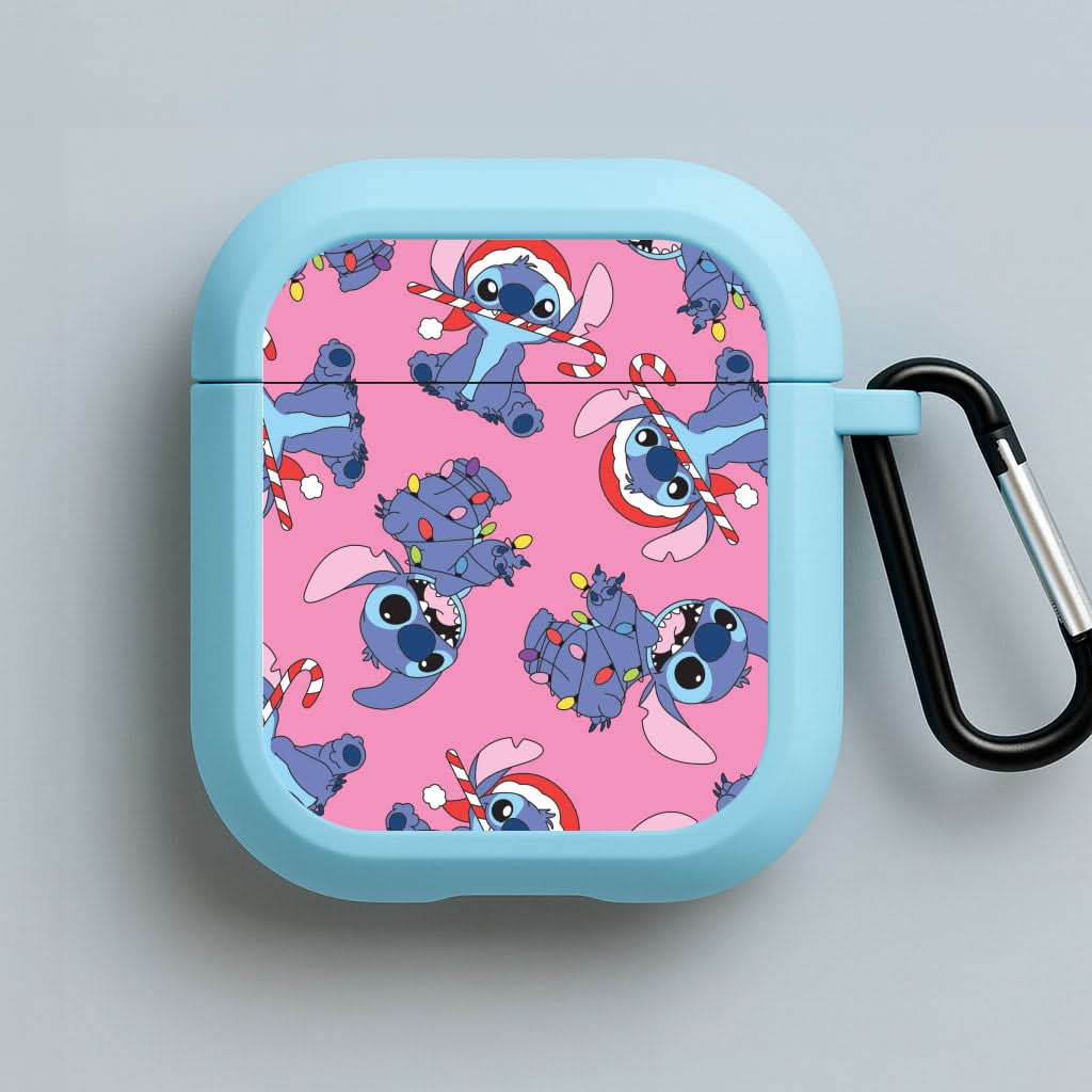 Christmas Cute Blue Alien Pattern Blue AirPods Case