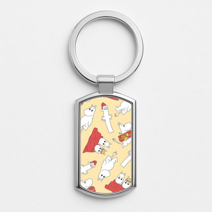 Christmas Mooms Pattern Silver Metal Keyring