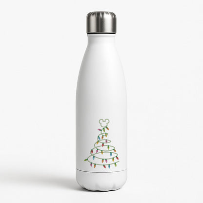 Cartoon Mouse Christmas Tree Lights White Water Bottle