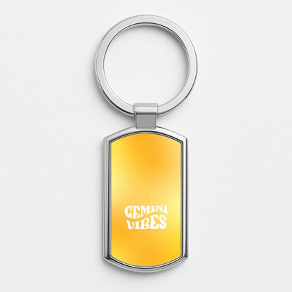 Gemini Vibes Gradient Zodiac Silver Metal Keyring