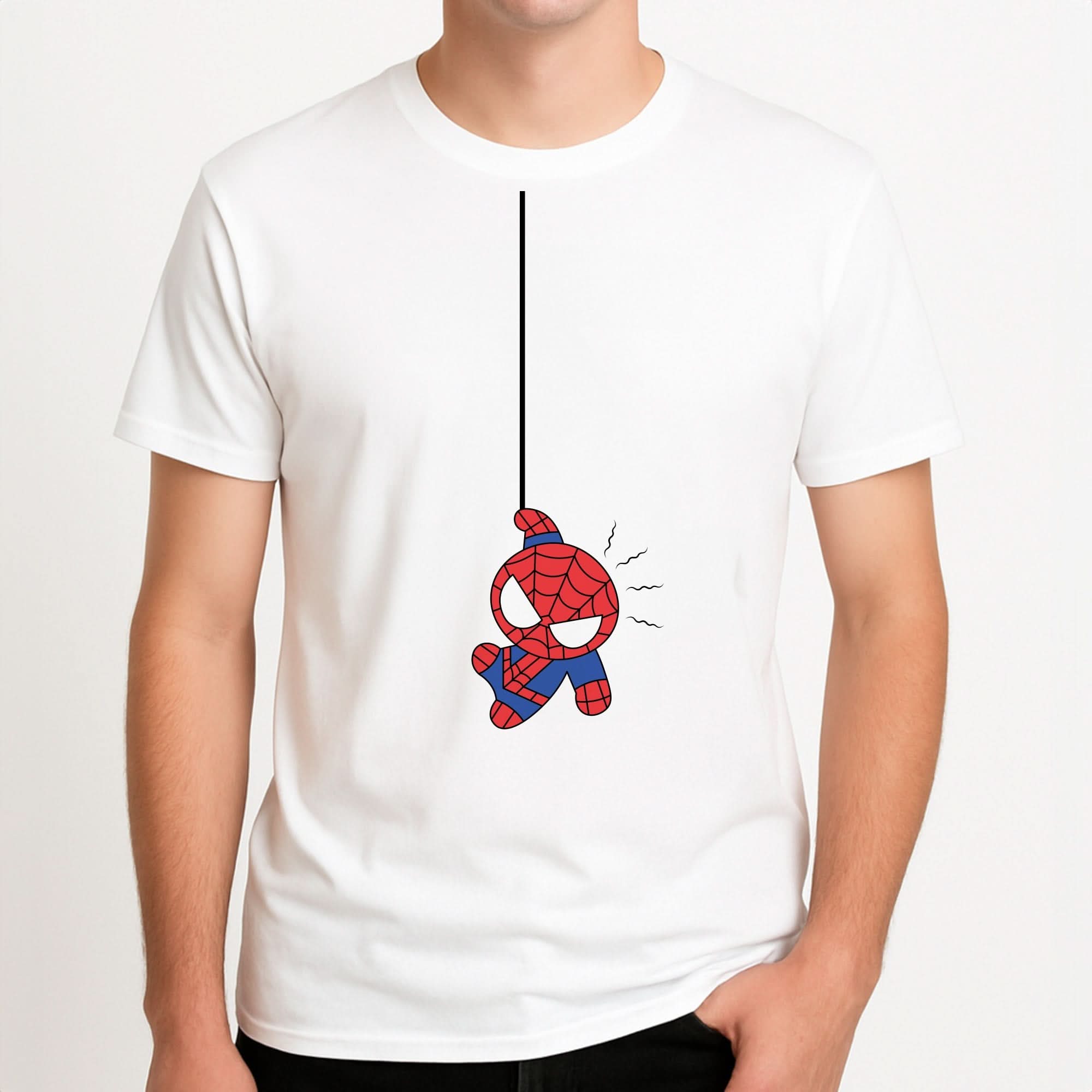 Blue Hanging Spider Hero Mens T-Shirt