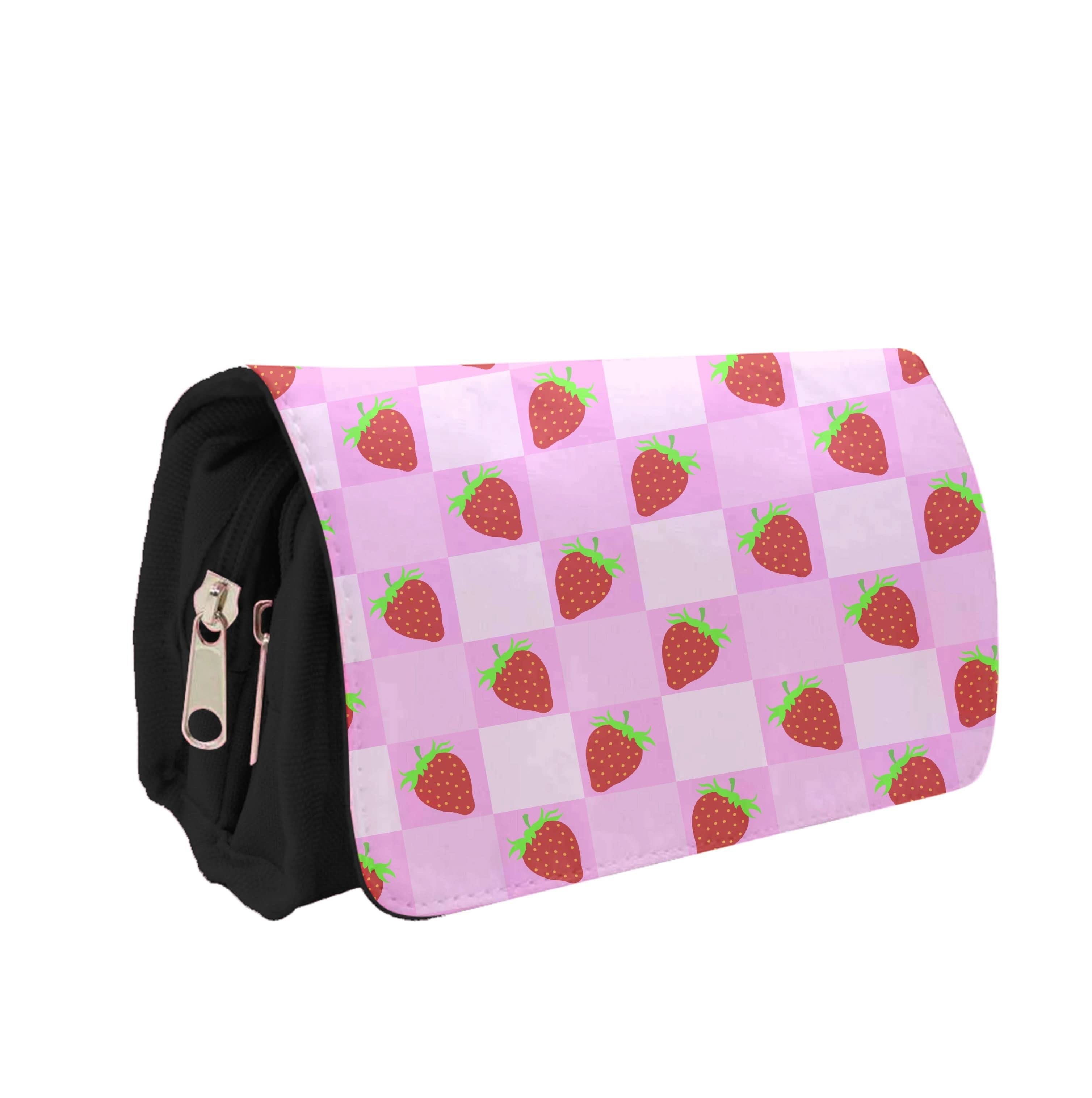 Checkered Strawberries Pattern Pencil Case