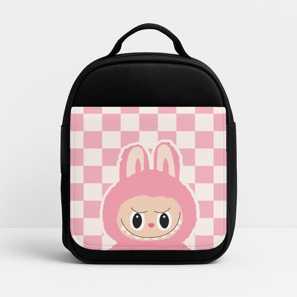 Checkered Cute Pink Monster  Lunchbox
