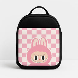 Checkered Cute Pink Monster  Insulated Lunch Bag