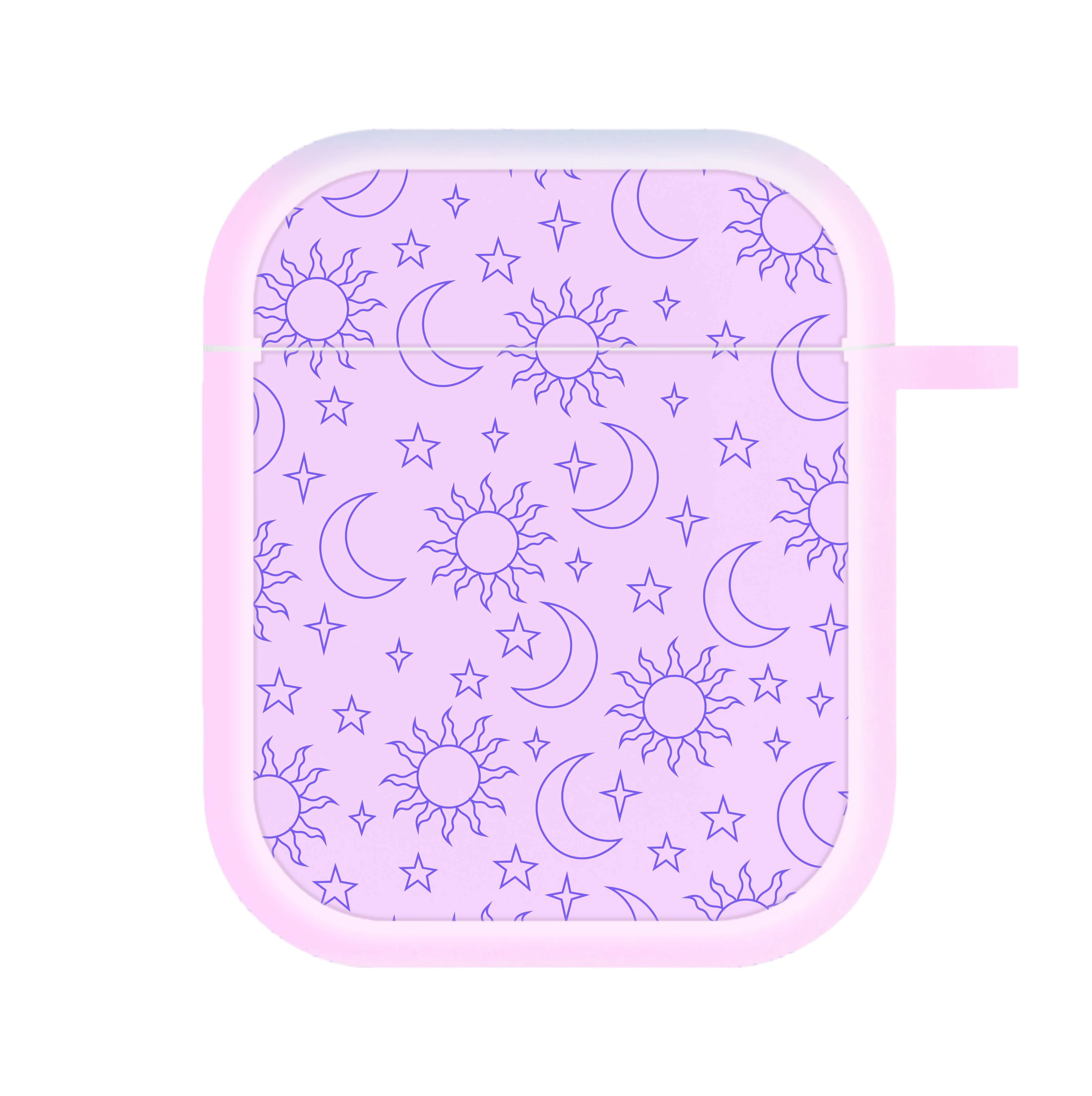 Sun, Moon And Stars Pattern Mauve AirPods Case