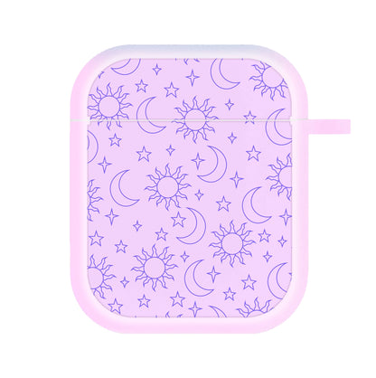 Sun, Moon And Stars Pattern Mauve AirPods Case