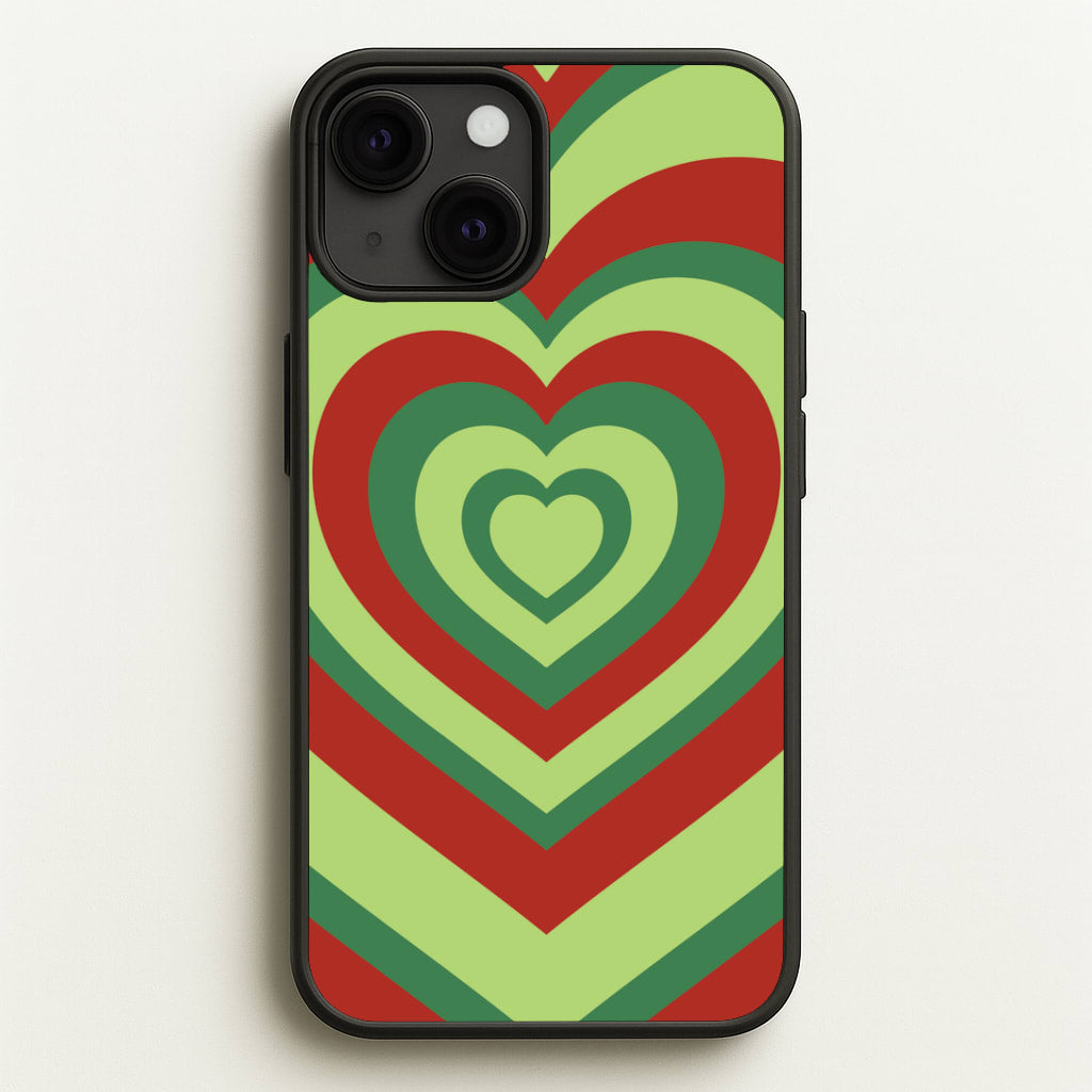 Red And Green Trippy Heart Christmas Pattern iPhone 13 Case