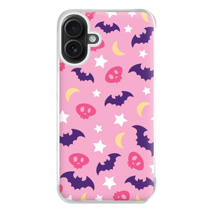 Skull, Bats And Stars Pattern iPhone 16 Plus Case