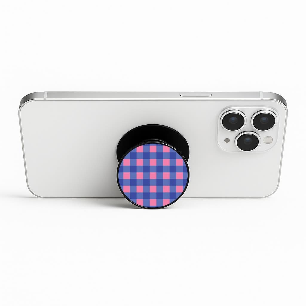 Pink And Blue Checkered Pattern Phone Stand