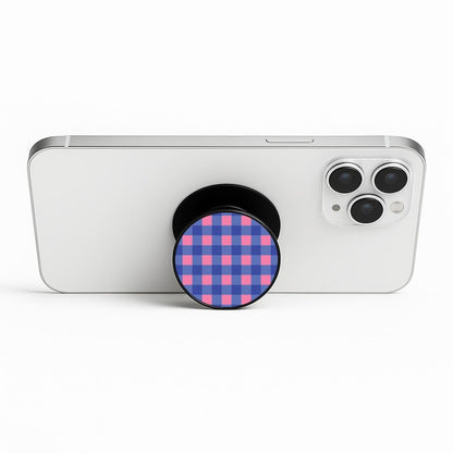 Pink And Blue Checkered Pattern Phone Stand