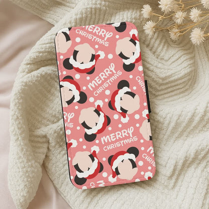 Merry Christmas Cartoon Mouse Pattern Leather Phone Case