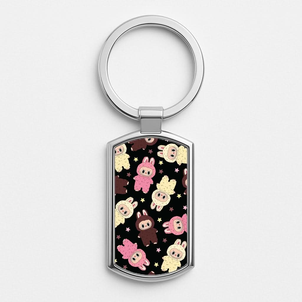 Cute Monsters And Stars Pattern Silver Metal Keyring