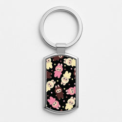 Cute Monsters And Stars Pattern Silver Metal Keyring
