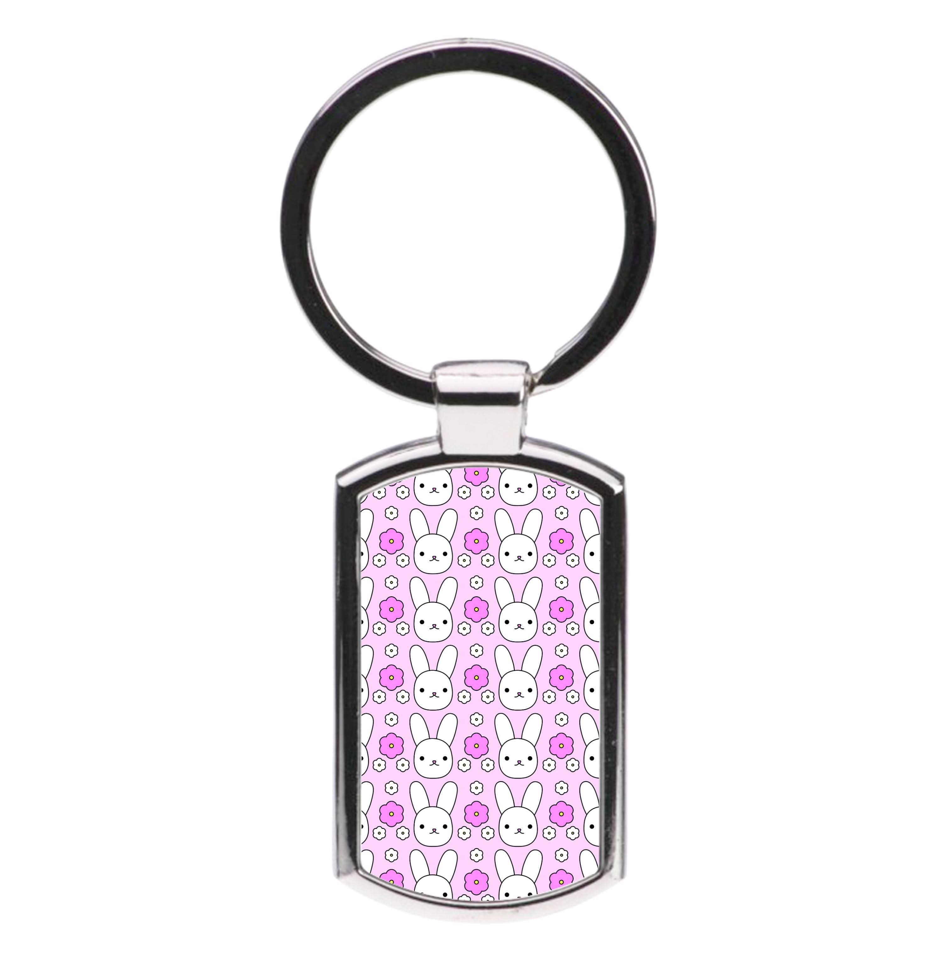 Bunnies And Flowers Pattern Luxury Keyring