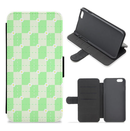 Green Plaid Daisies  Flip / Wallet Phone Case