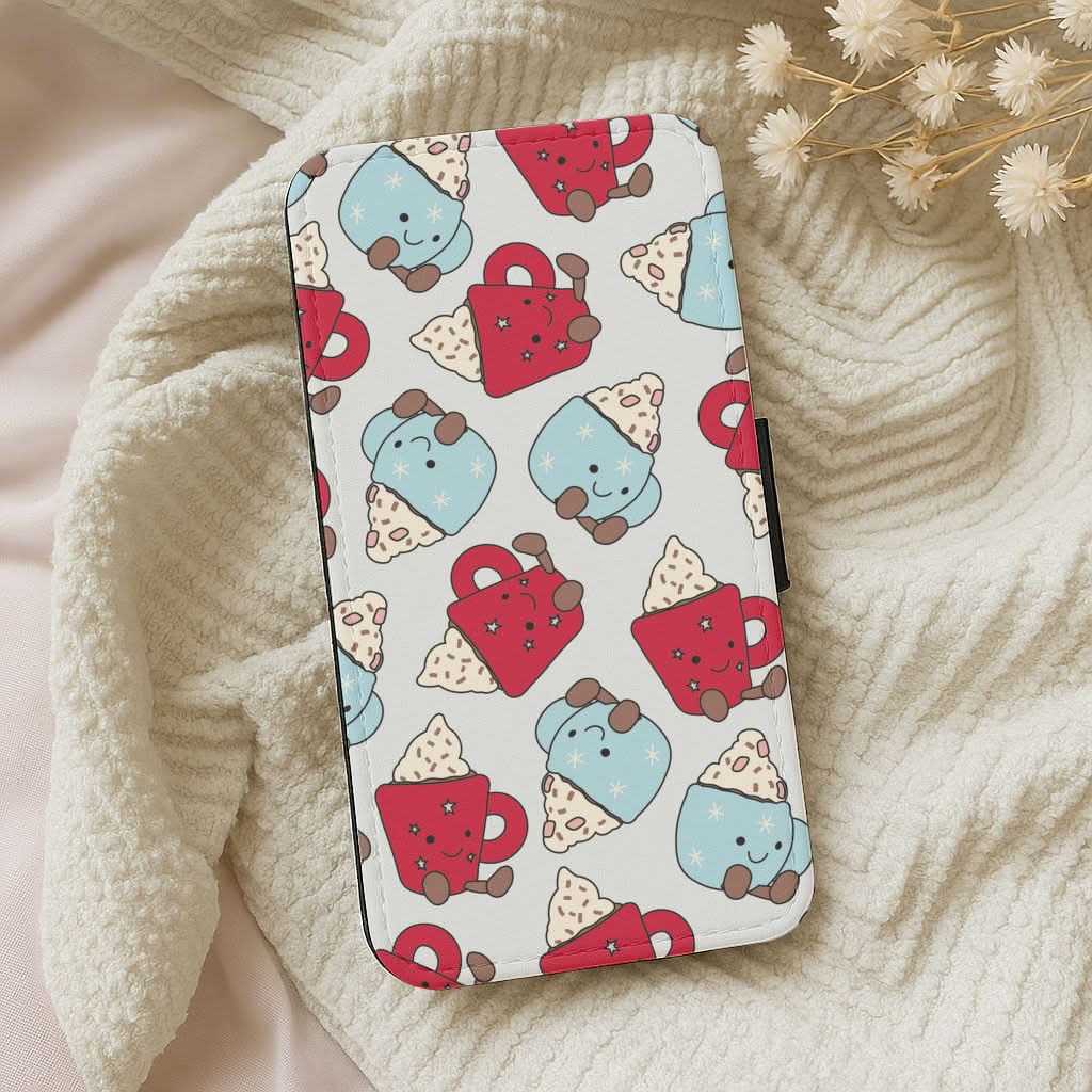 Christmas Drinks Plushies Pattern Leather Phone Case