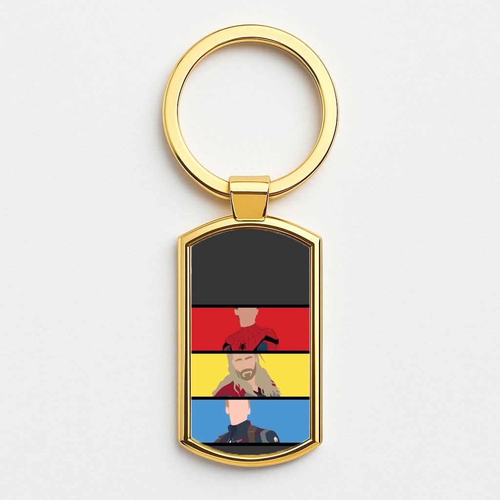 Superhero Team Red, Yellow And Blue Gold Keyring