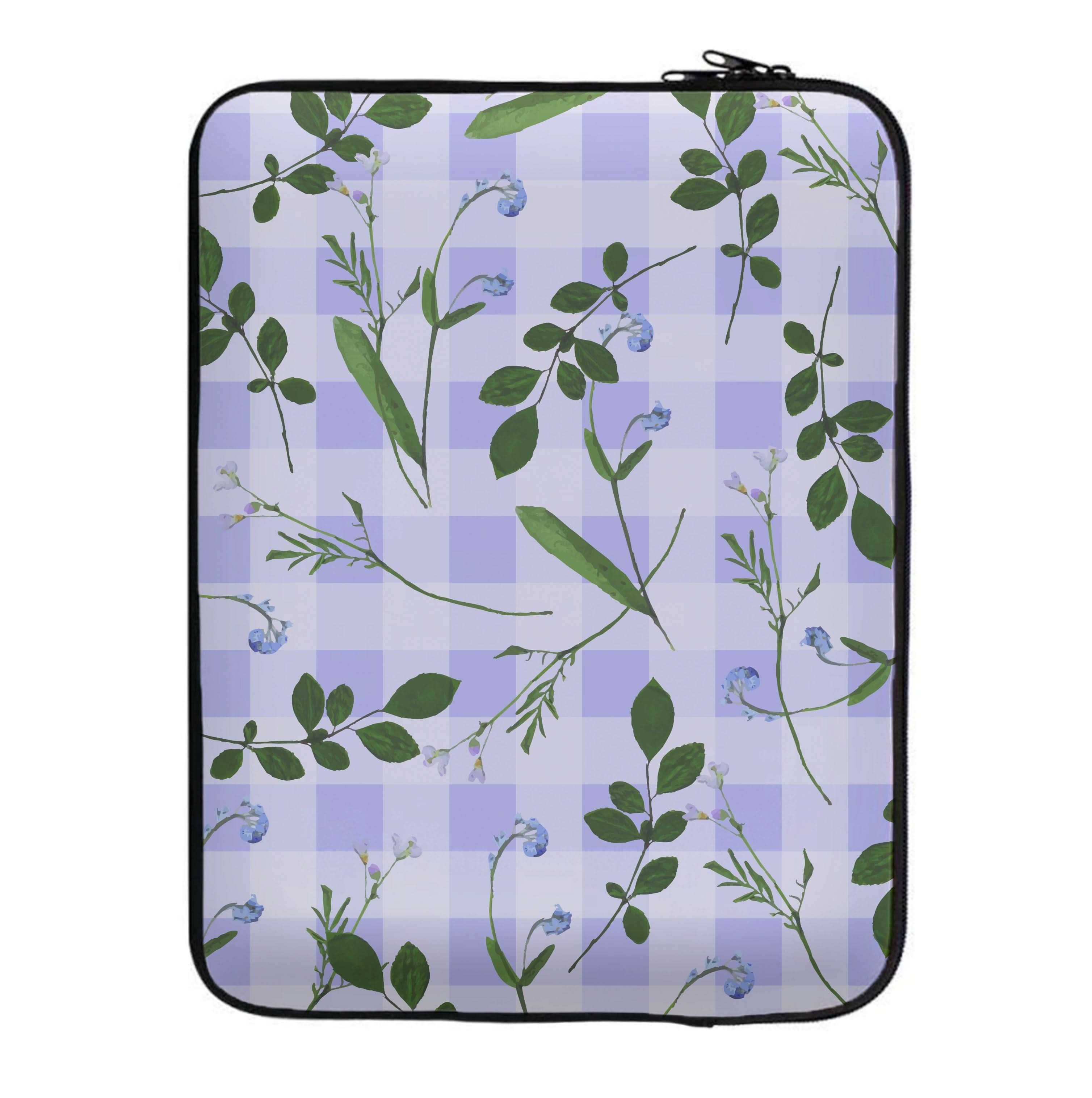 Checkered Pressed Flowers Pattern Laptop Sleeve