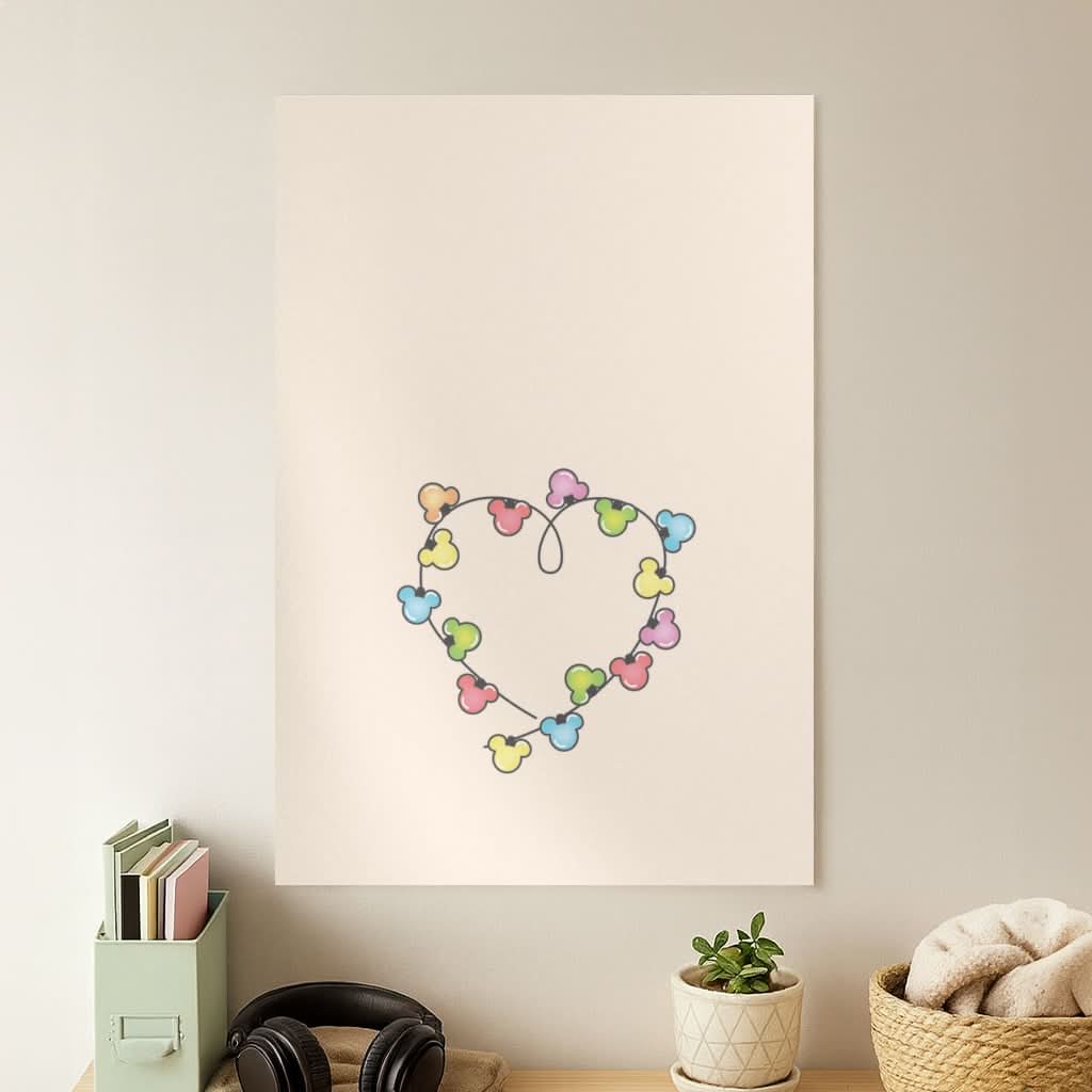 Cartoon Mouse Christmas Fairylights Heart Poster