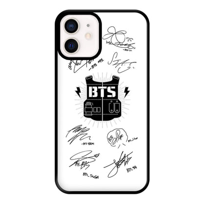 White K-Pop Band Army Logo and Signatures Phone Case