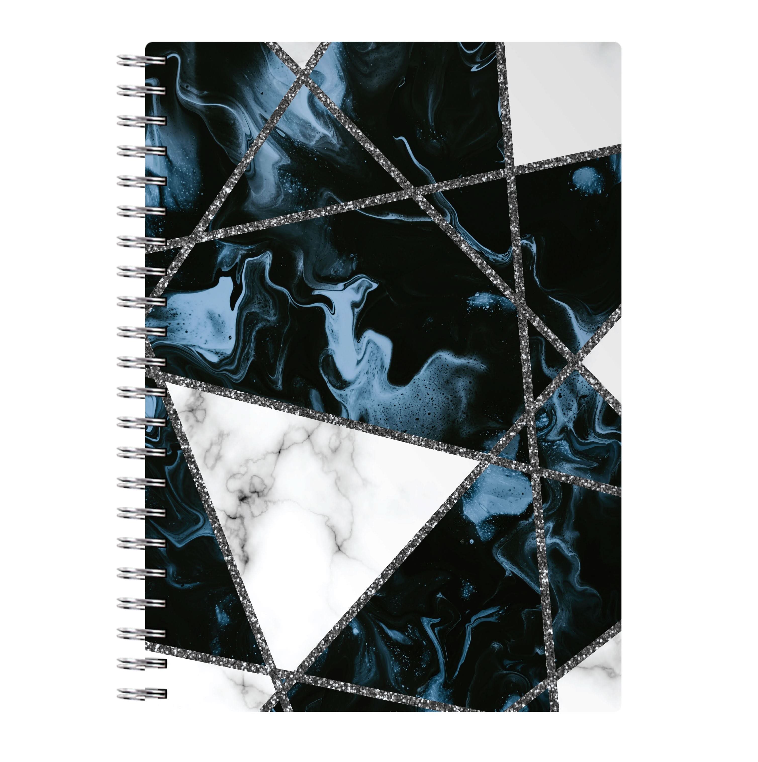 Dark Blue Marble And Silver Collage Notebook