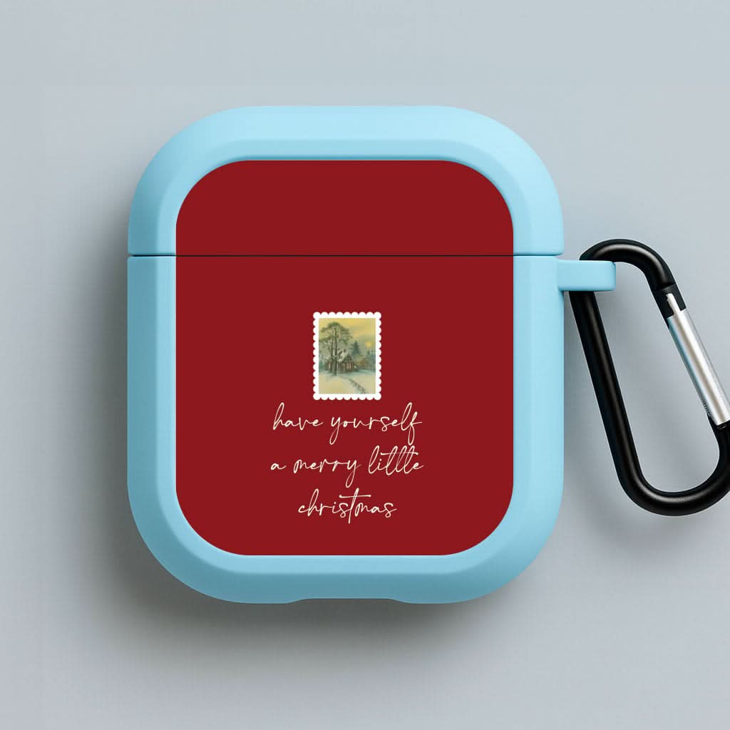 A Merry Little Christmas Stamp Blue AirPods Case