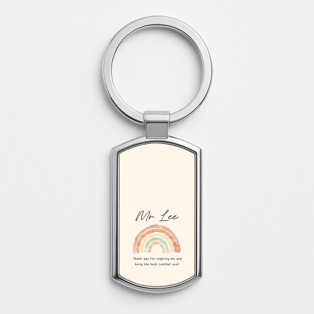 Beige Personalised Teacher Rainbow  Luxury Keyring