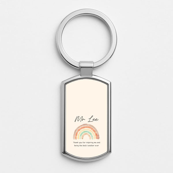 Biege Personalised Teacher Rainbow  Silver Metal Keyring