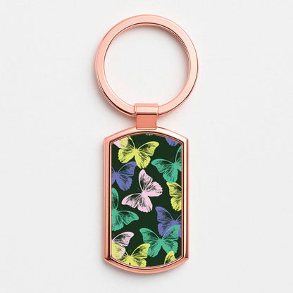 Colourful Butterfly Stamps Pattern Rose Gold Keyring