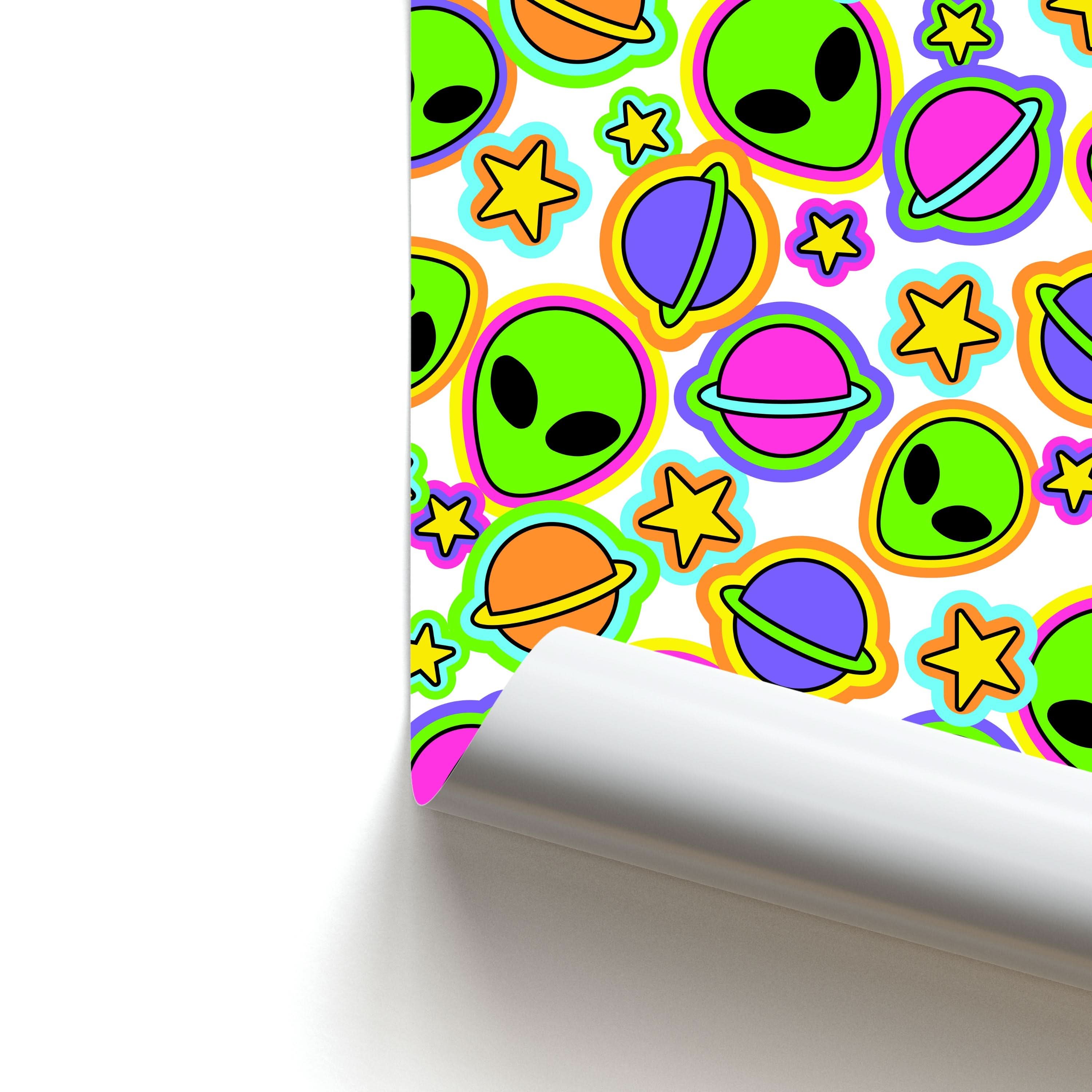 Colourful Aliens And Stars Poster