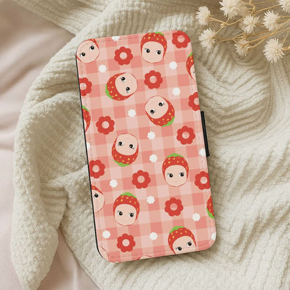 Strawberry Angel Pattern Leather Phone Case