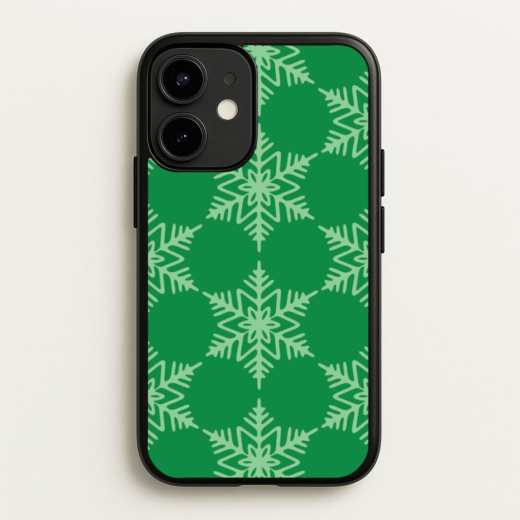 Green Giant Snowflakes Christmas Pattern iPhone 12 / 12 Pro Case