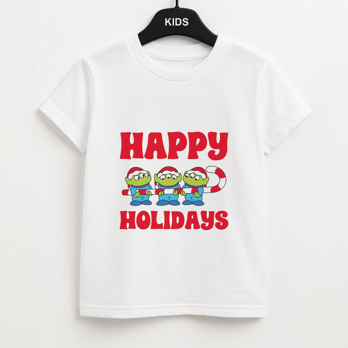 Happy Holidays Cute Green Aliens Kids T-Shirt