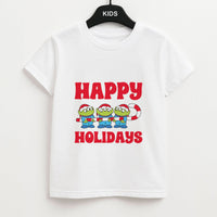 Happy Holidays Cute Green Aliens Kids T-Shirt