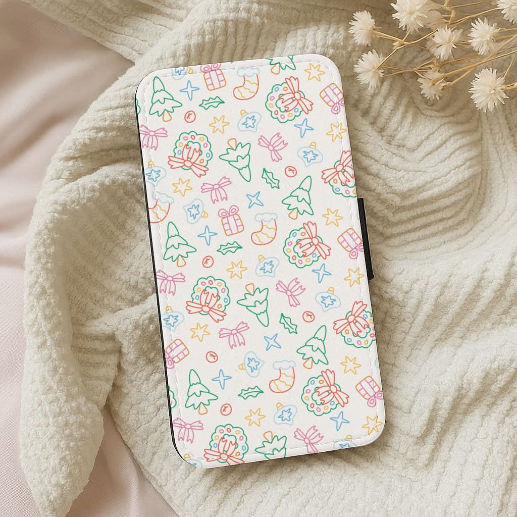Neon Christmas Icons Pattern II Leather Phone Case