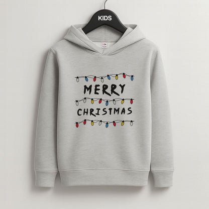 Merry Christmas String Lights Grey Kids Hoodie