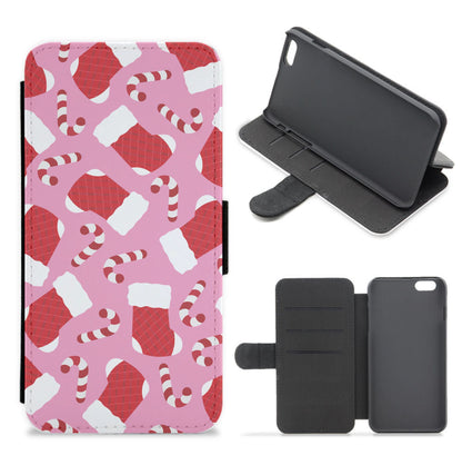 Pink Stocking Pattern Flip / Wallet Phone Case