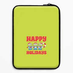 Happy Holidays Cute Green Aliens Laptop Sleeve